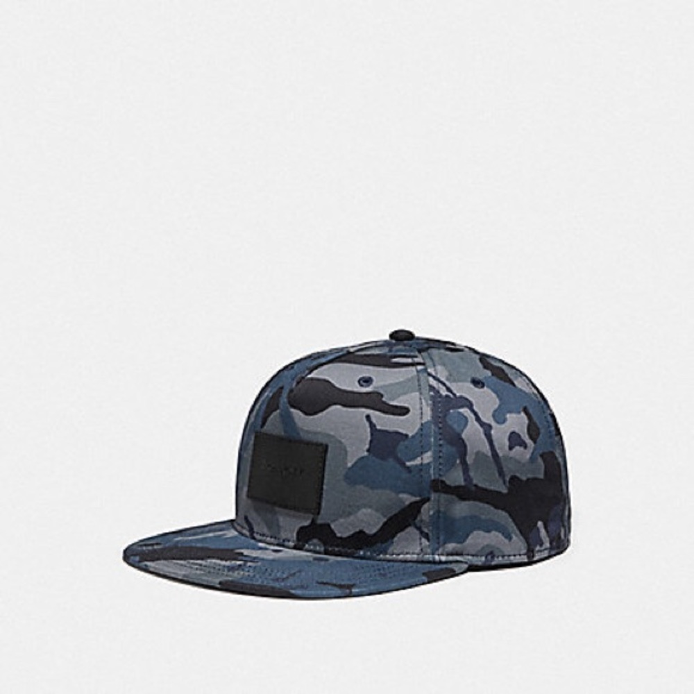 NEW ‼️ COACH MEN CAMO PRINT FLAT BRIM HAT BLUE